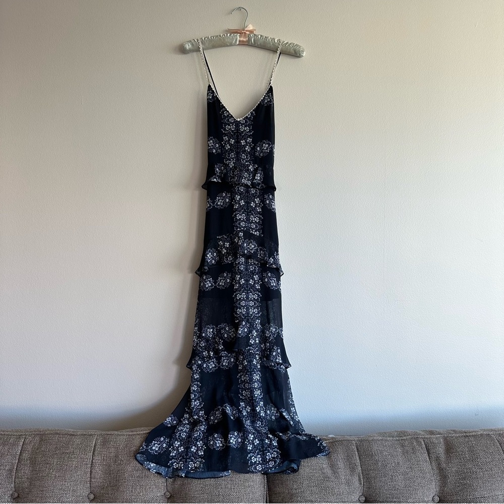 Floral Ruffle Flowy Dress w/ Transparent Skirt